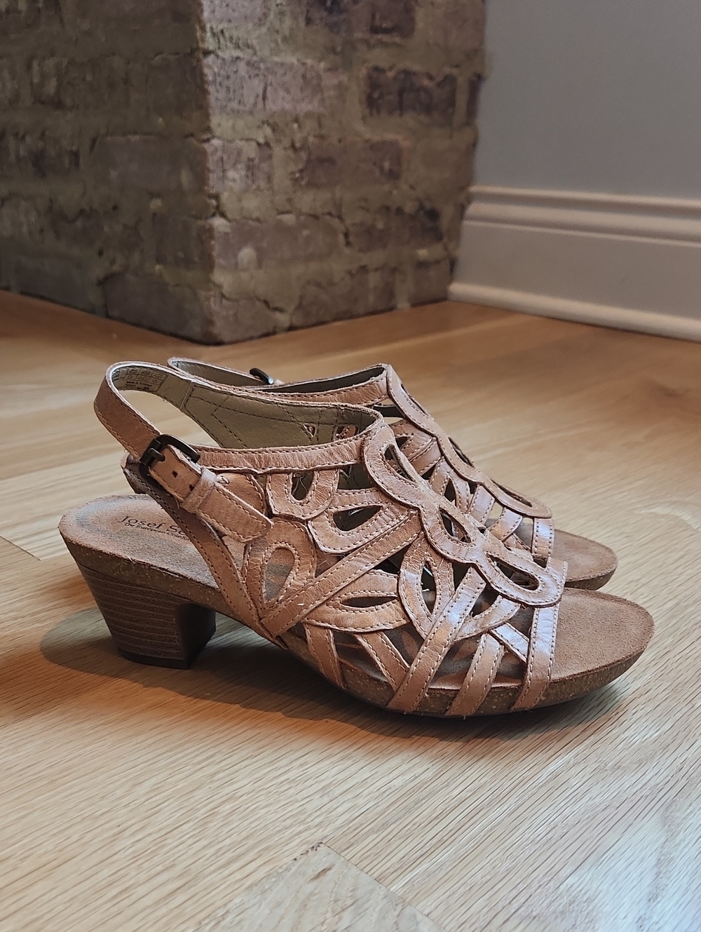 Josef Seibel Women's Leather Cutout Slingback Sandals in Tan